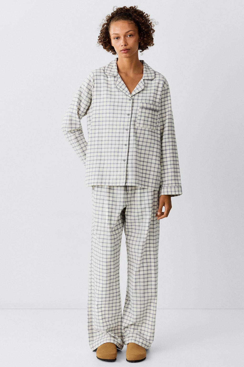 MANGO TEEN geruite pyjama - ecru/antraciet