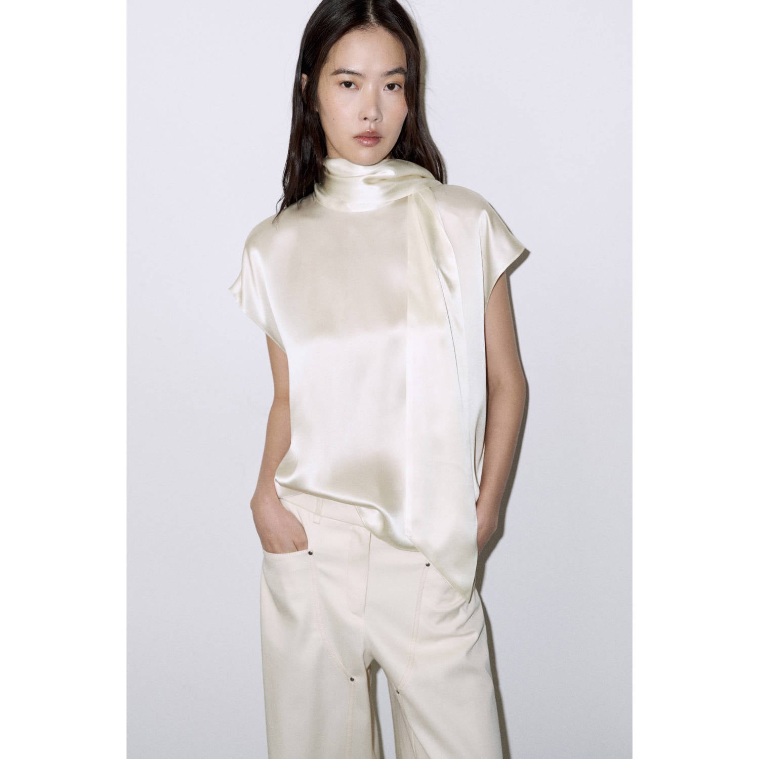 Mango zijden top ecru