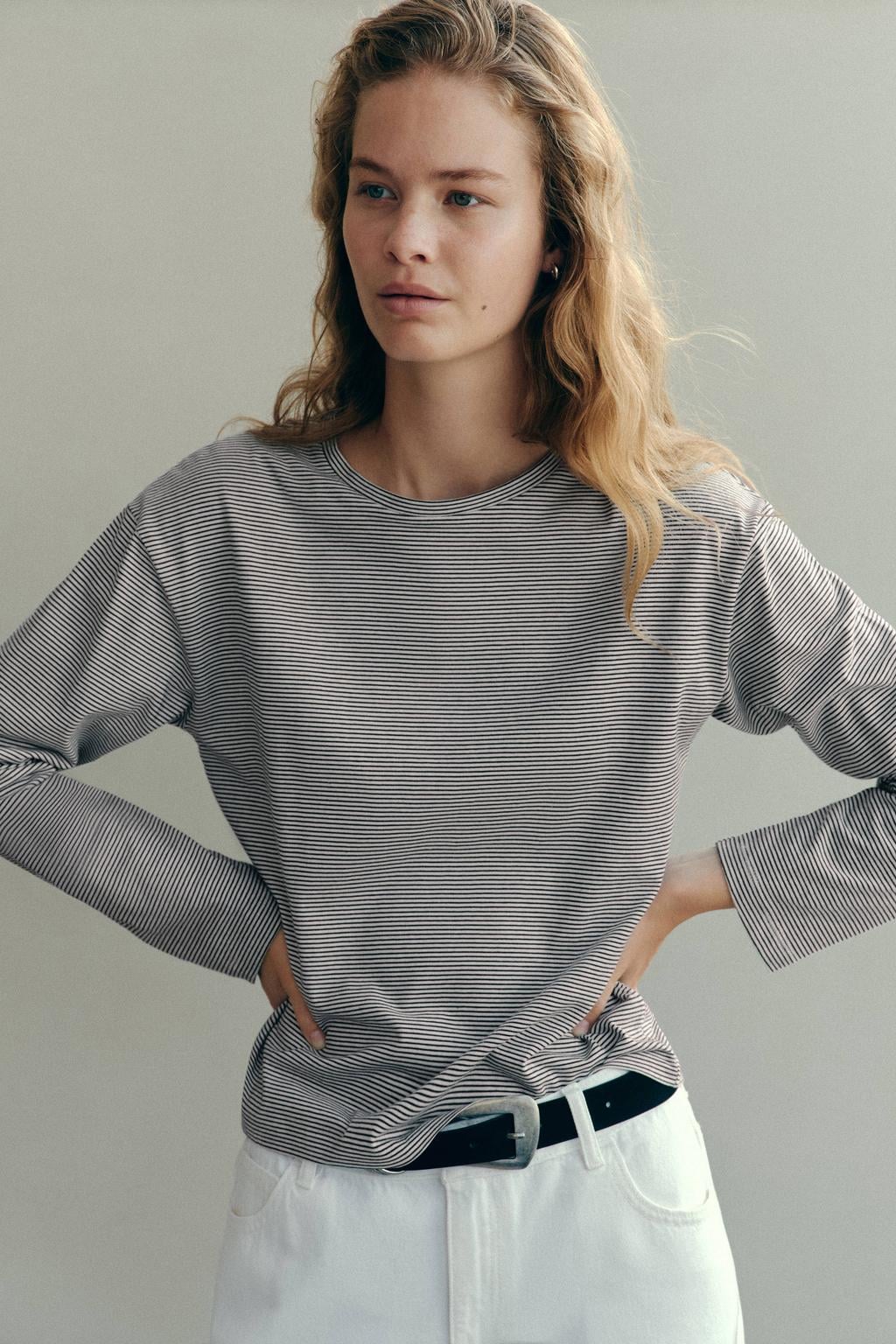 MANGO TEEN gestreepte longsleeve - wit/zwart