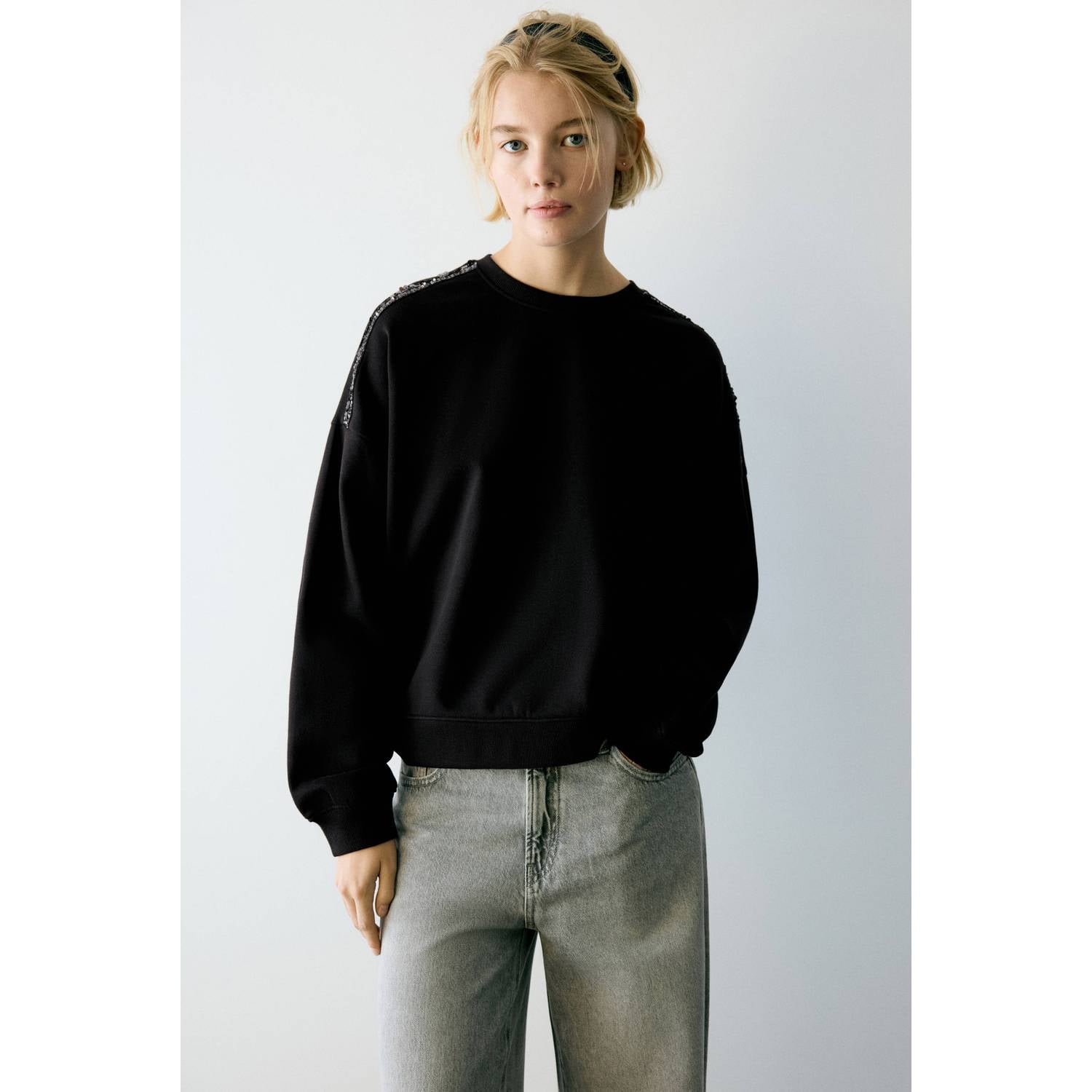 MANGO TEEN sweater met glitters zwart