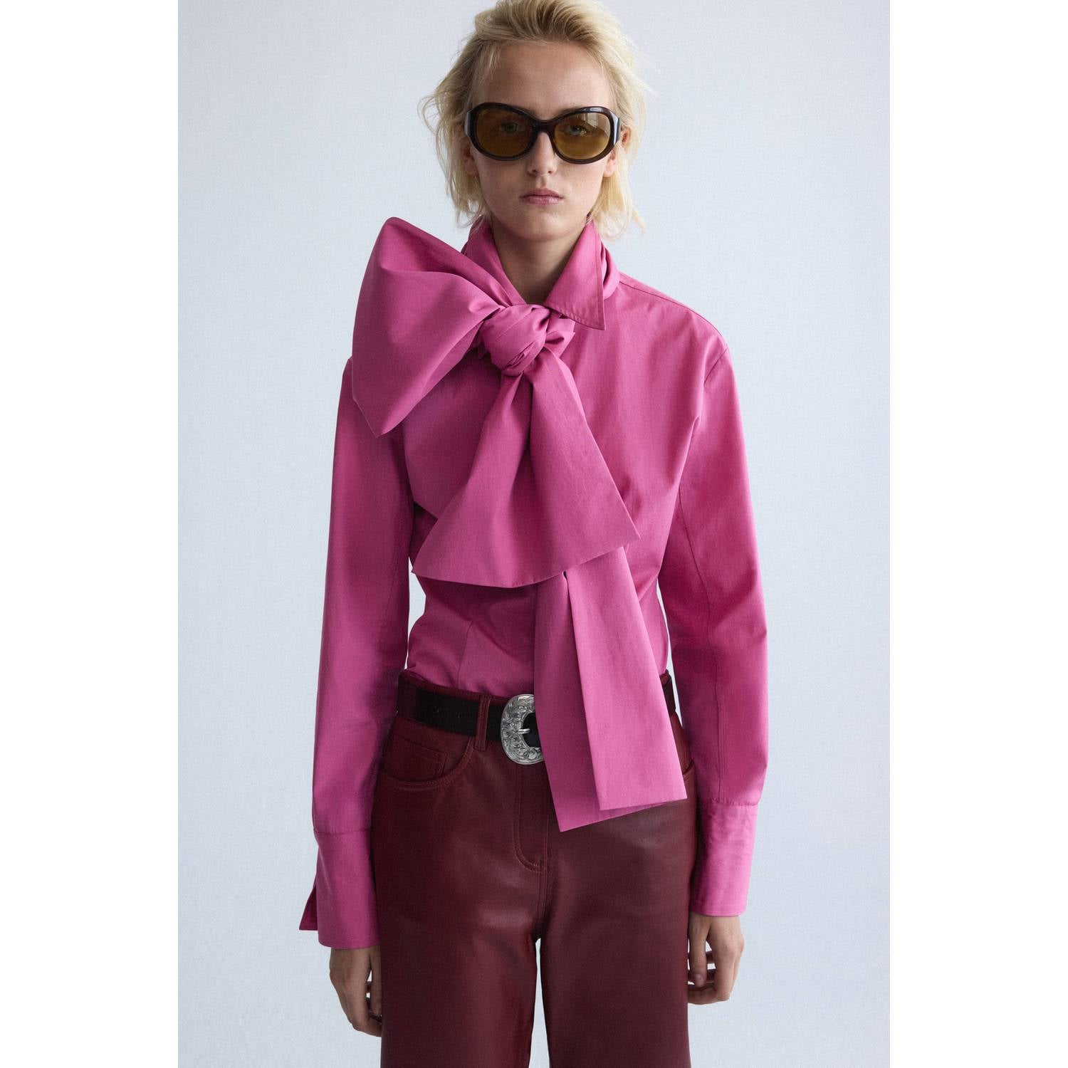 Mango Blouse met afneembare strik roze