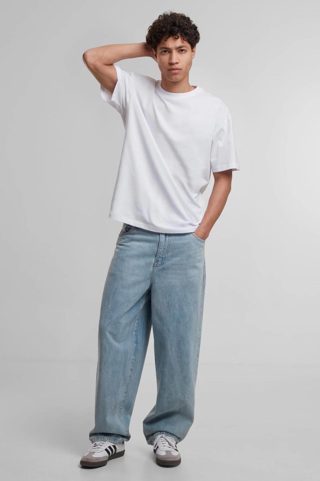 Witte heren Urban Classics oversized T-shirt van katoen met effen, korte mouwen, ronde hals en geribde boorden