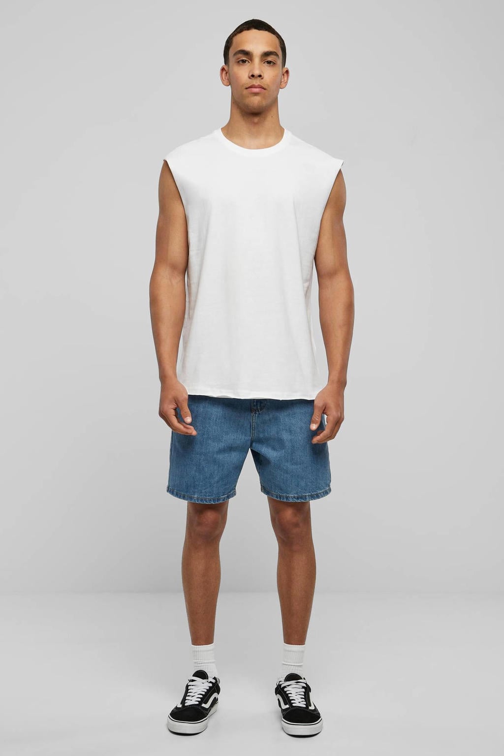 Witte heren Urban Classics relaxed fit T-shirt van katoen met effen, ronde hals en geribde boorden