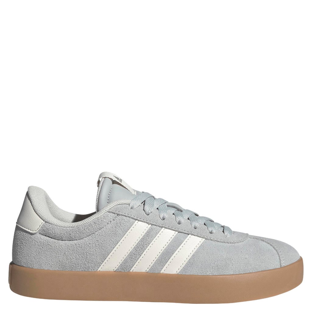 Lichtgrijs en witte dames adidas Sportswear VL Court 3.0 leren suède sneakers - met veters