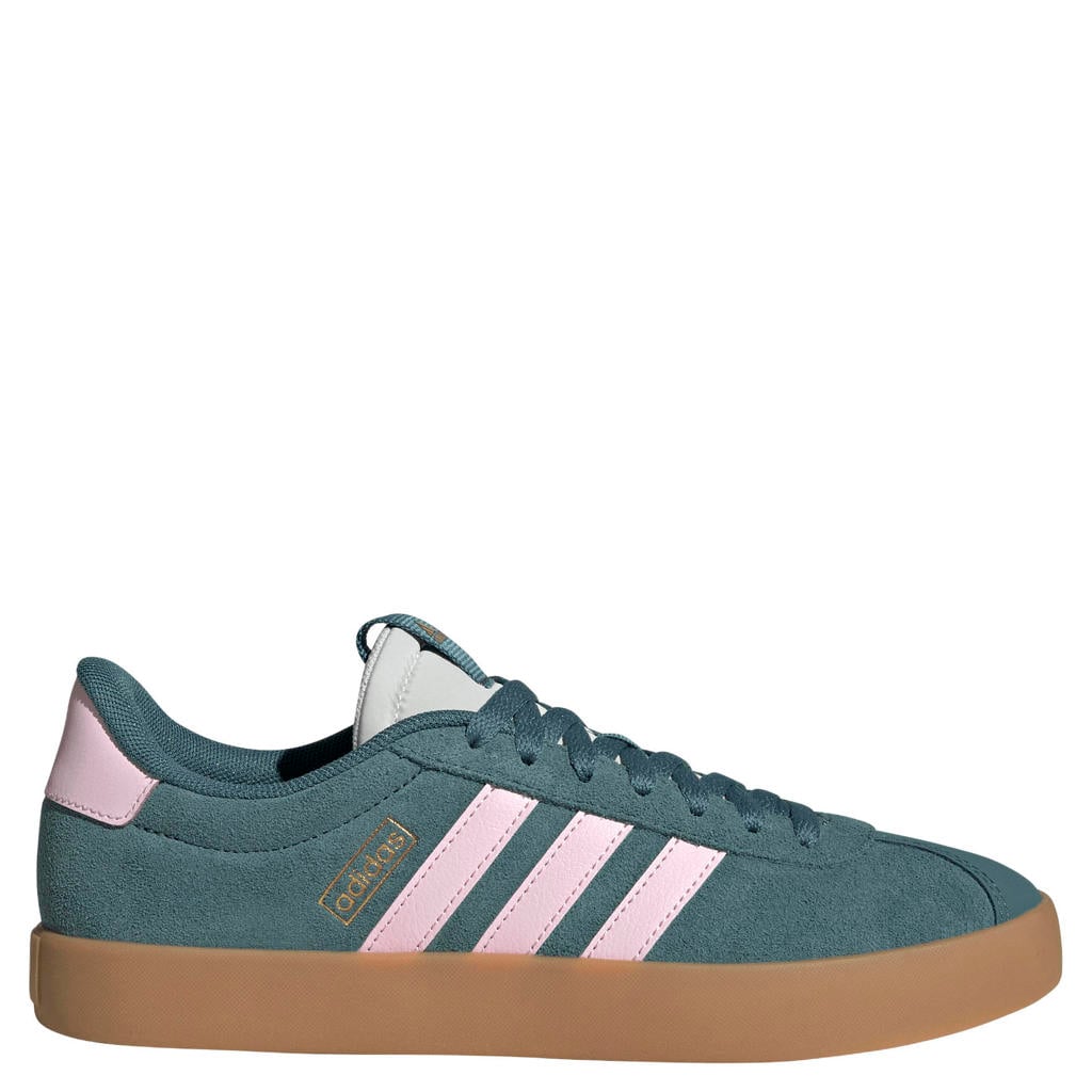 Petrol en lichtroze dames adidas Sportswear VL Court 3.0 leren sneakers - van suède met veters