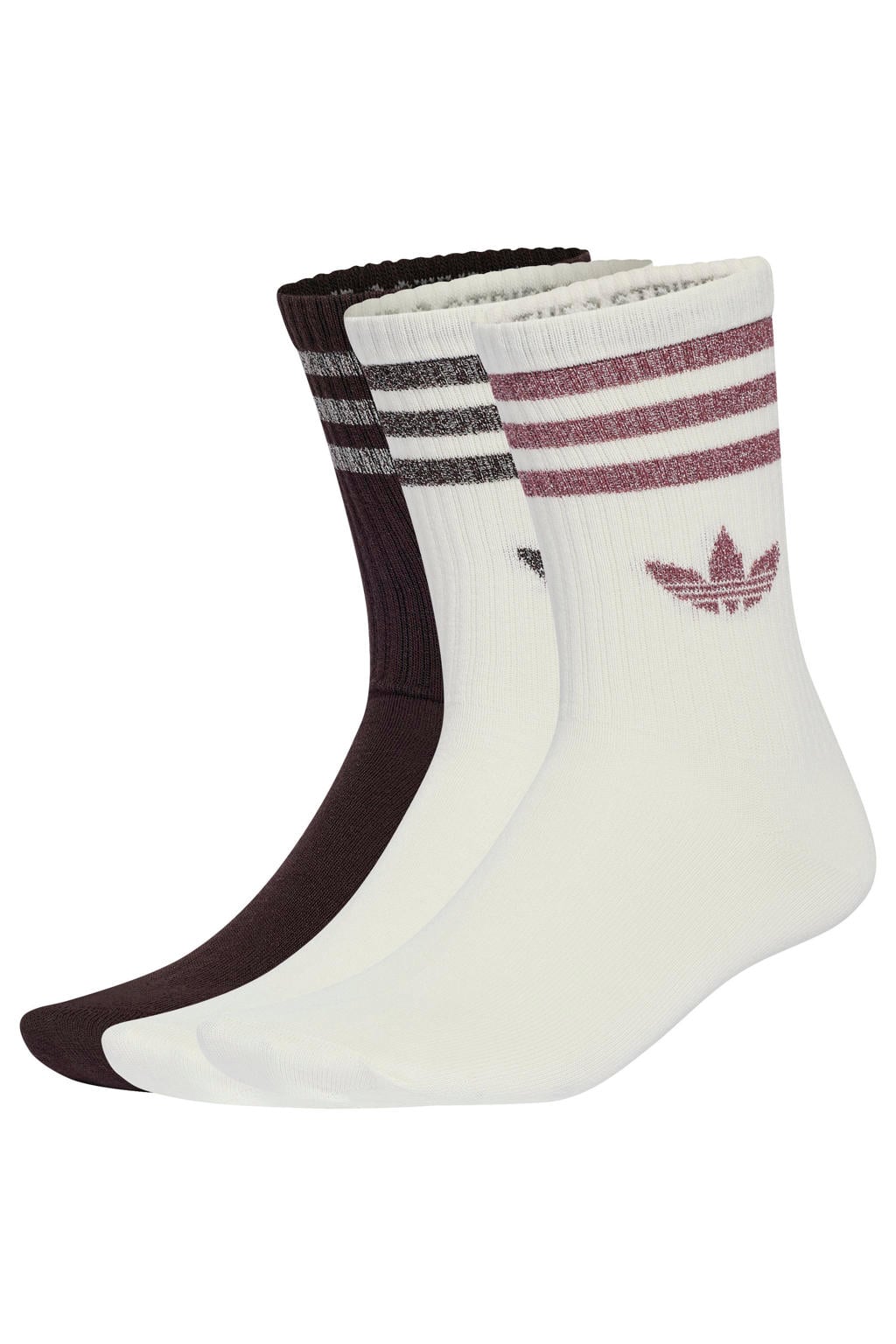 adidas Originals 3 Stripes Glitter sokken met glitters - wit/bruin