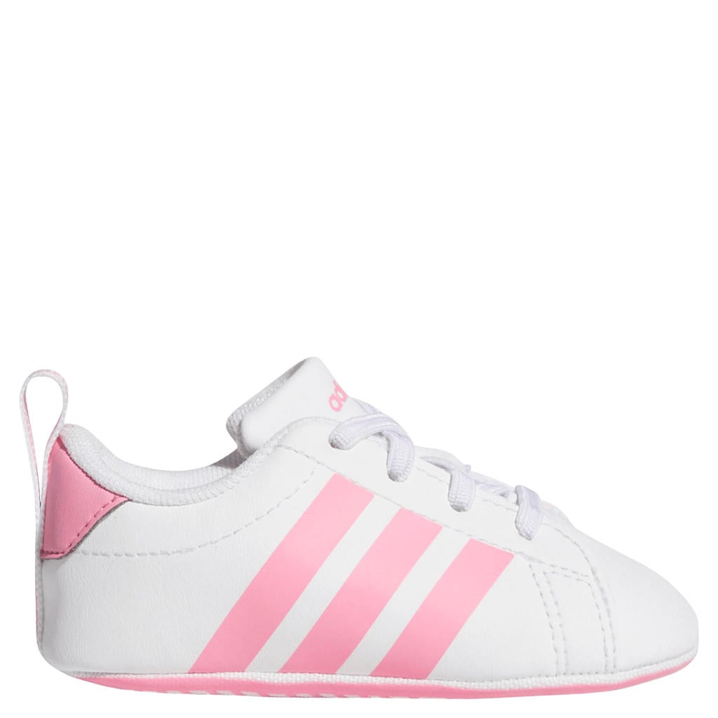 Wit en roze jongens en meisjes adidas Sportswear Grand Court sneakers - van imitatieleer met elastische veters