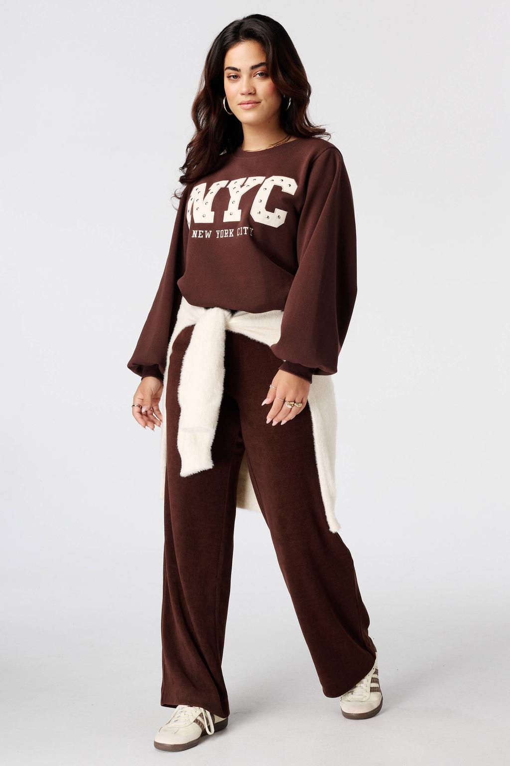 MS Mode corduroy wide leg broek - bruin