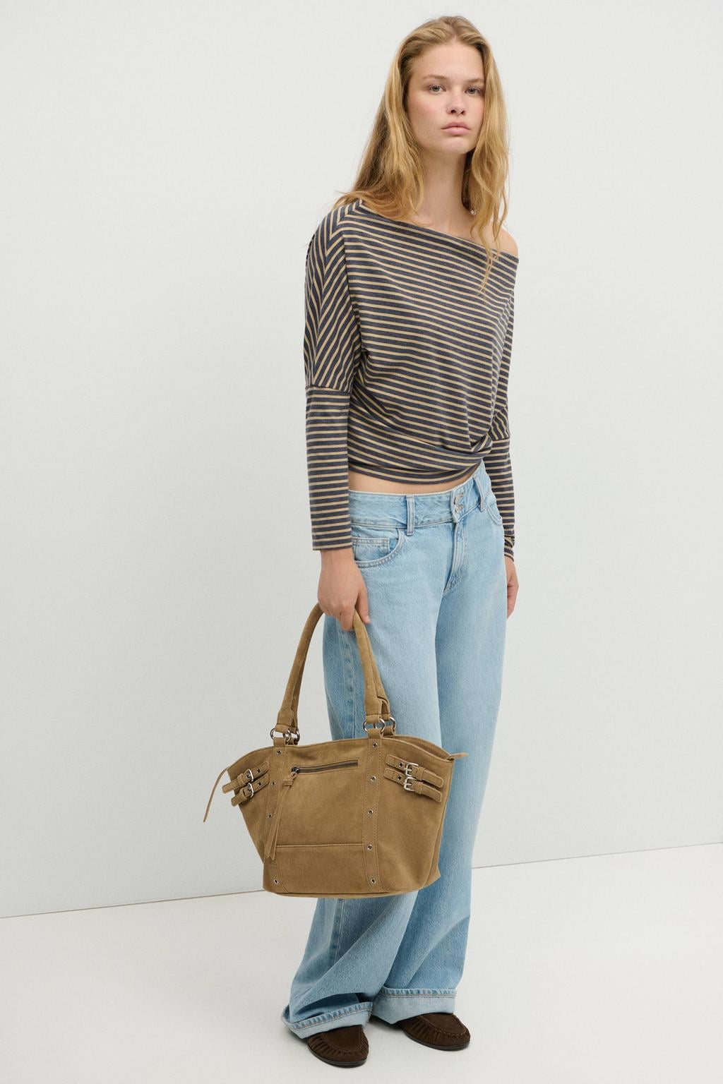 MANGO TEEN gestreepte longsleeve - marineblauw/zand