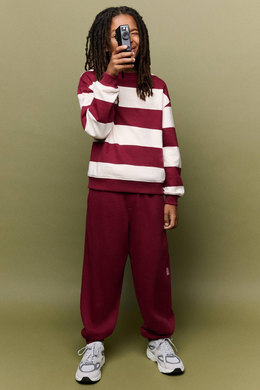 Mango Kids gestreepte sweater - donkerrood/wit