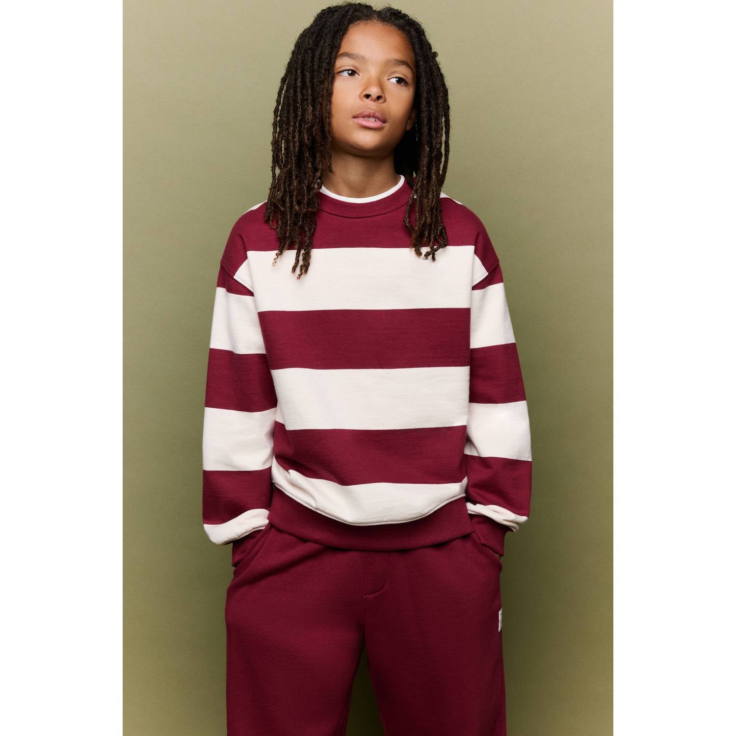 Mango Kids gestreepte sweater donkerrood wit