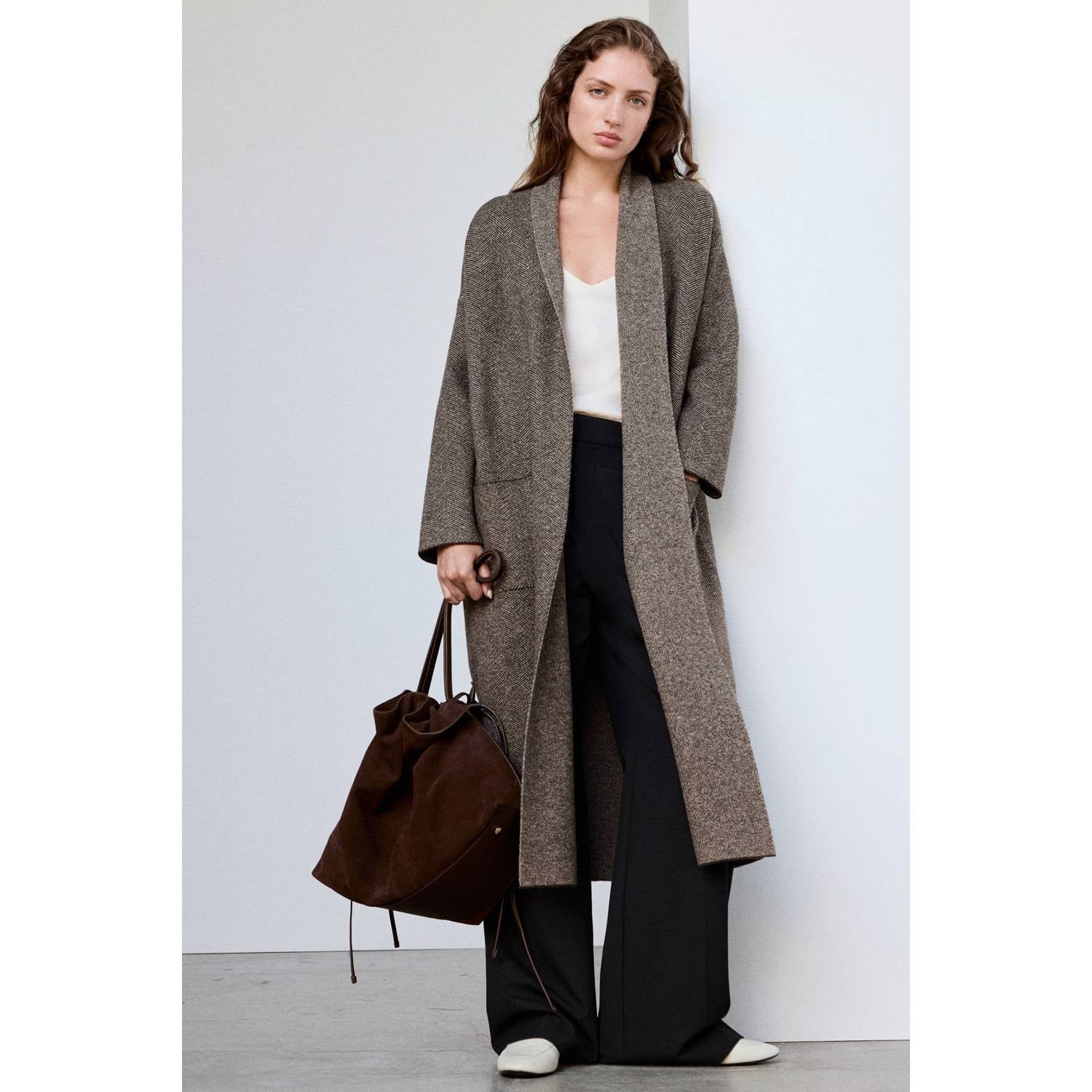 Mango gebreid vest met ceintuur bruin