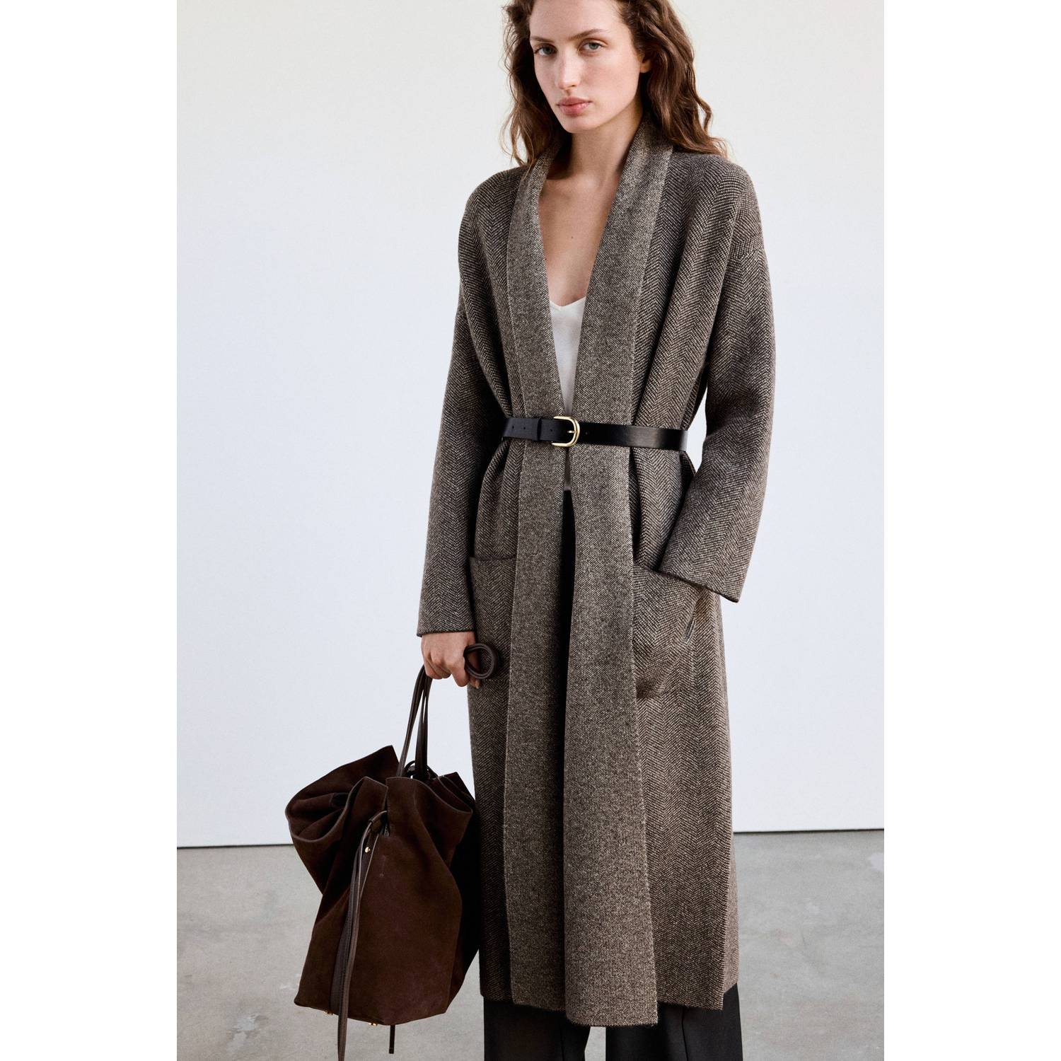Mango gebreid vest met ceintuur bruin