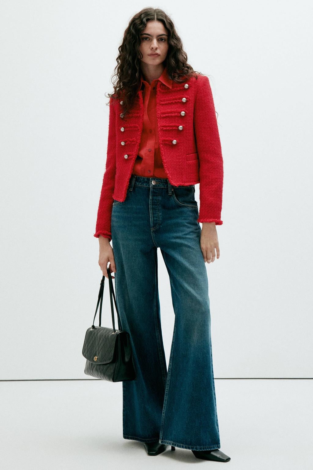 Mango tweed jas met wol - rood