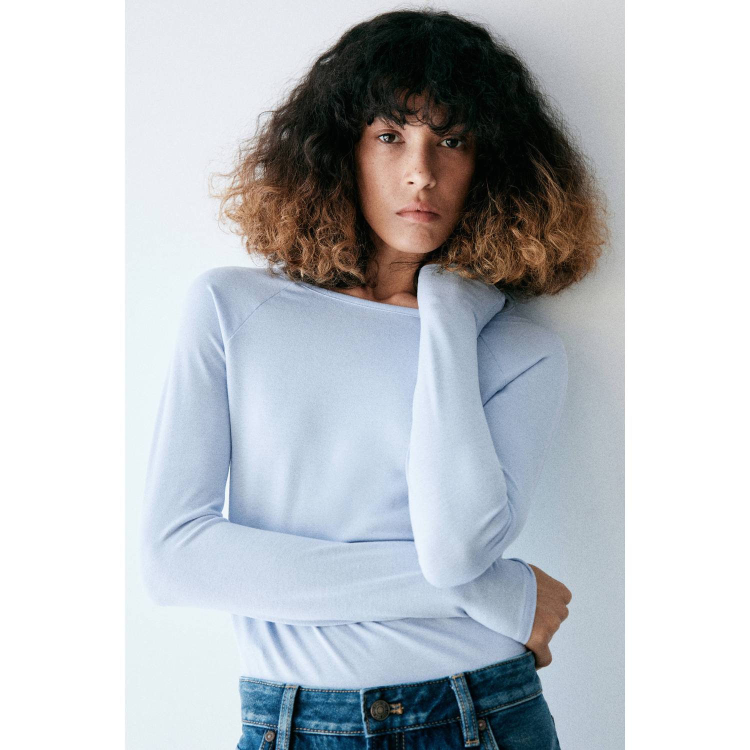 Mango top lichtblauw