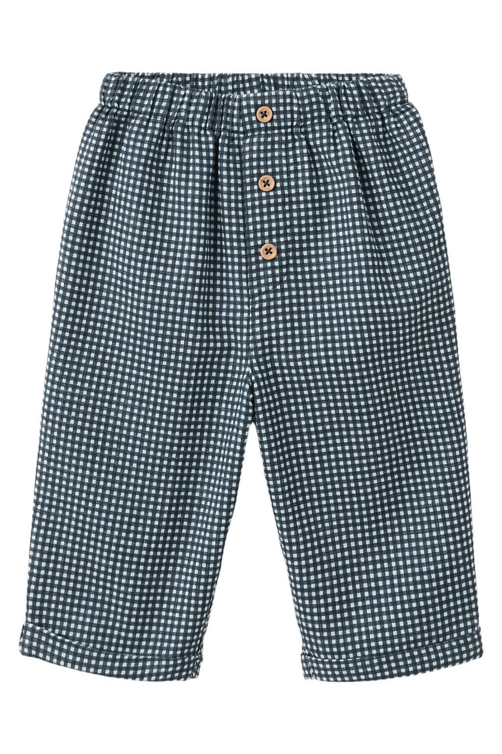 Mango Kids katoenen geruite babybroek - donkerblauw/wit