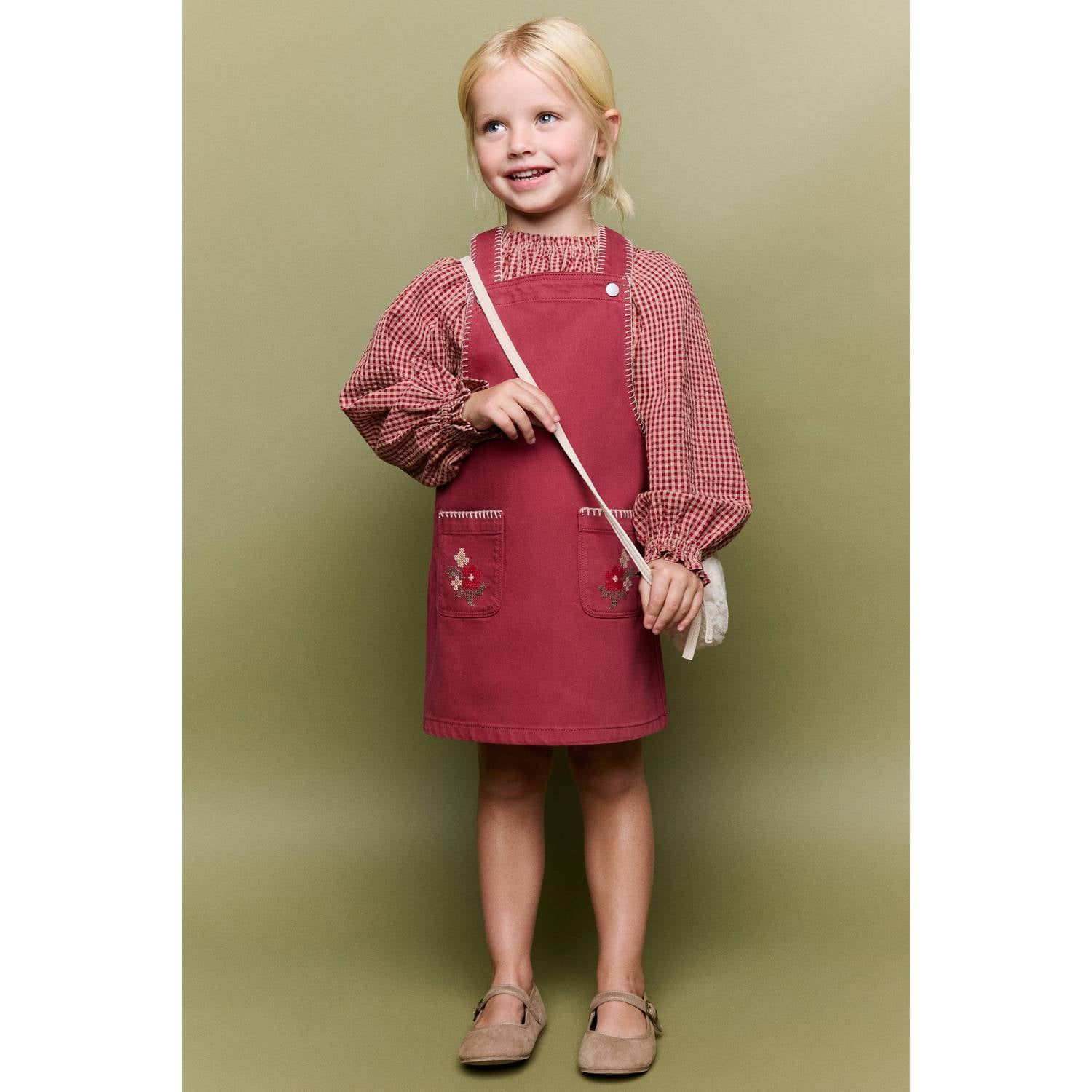 Mango Kids gebloemde overgooier met borduursels rood