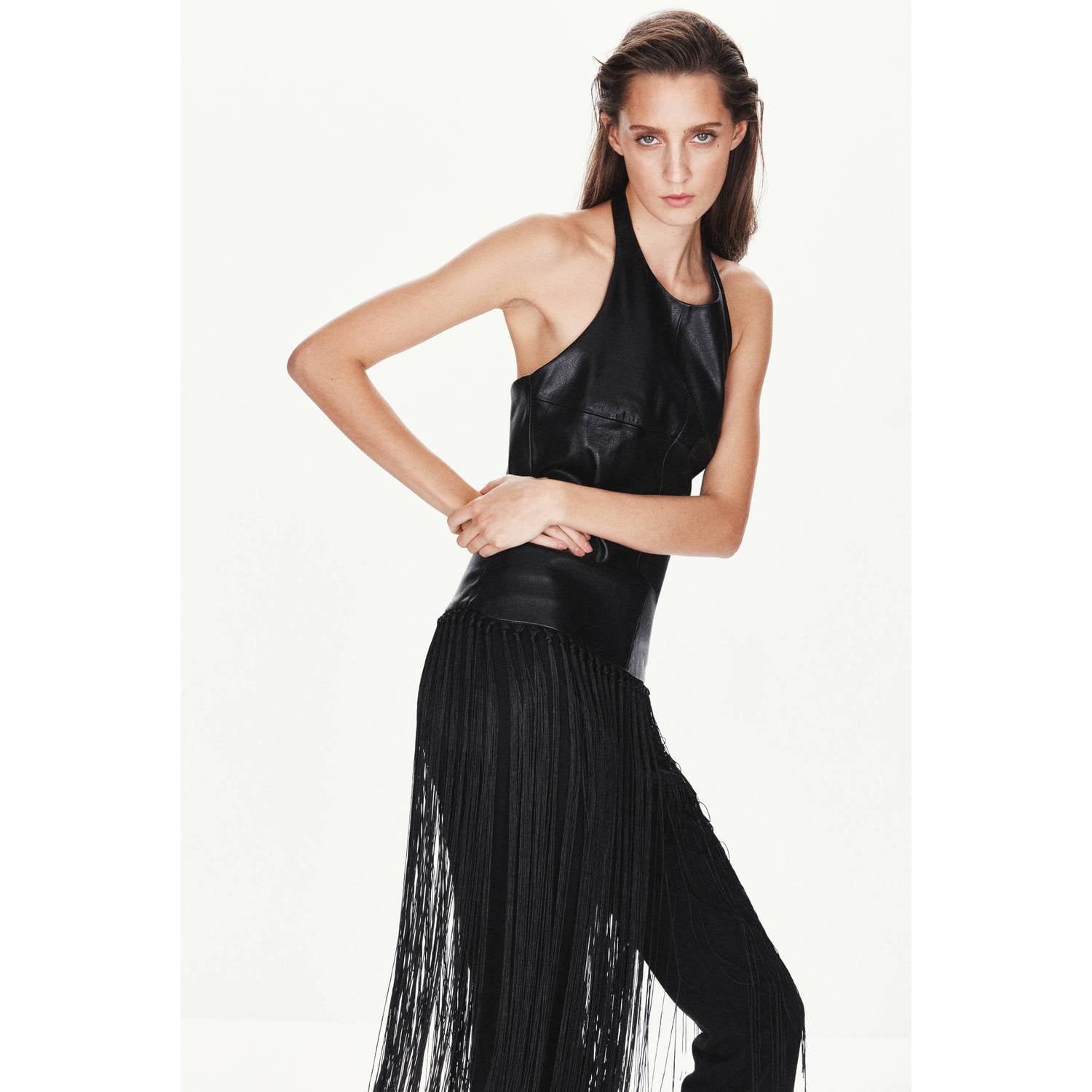 Mango top met franjes en open rug zwart