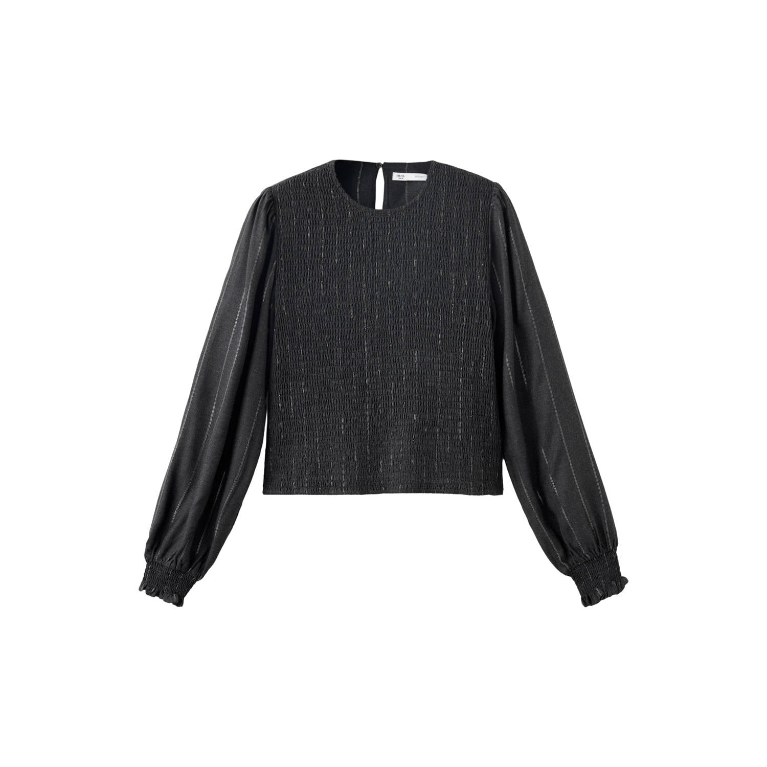 MANGO TEEN gestreepte blousetop met smockwerk antraciet