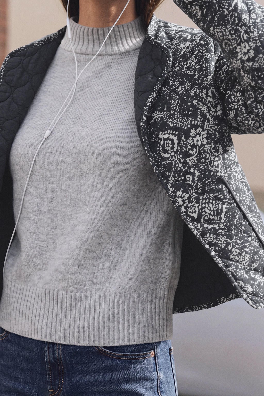 MANGO TEEN katoenen gebloemde reversible jas - antraciet/ecru