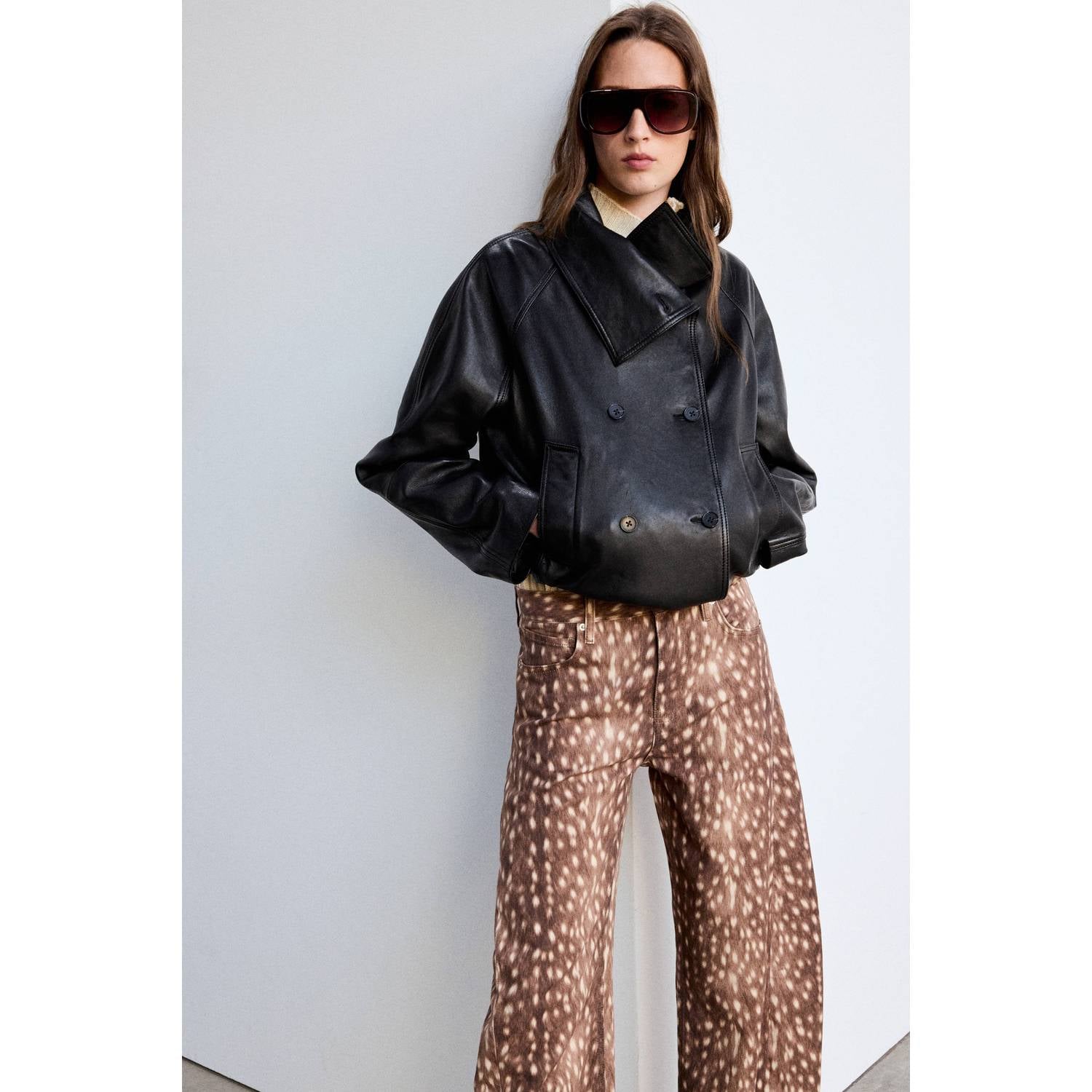 Mango barrel jeans met dierenprint donkerbruin ecru