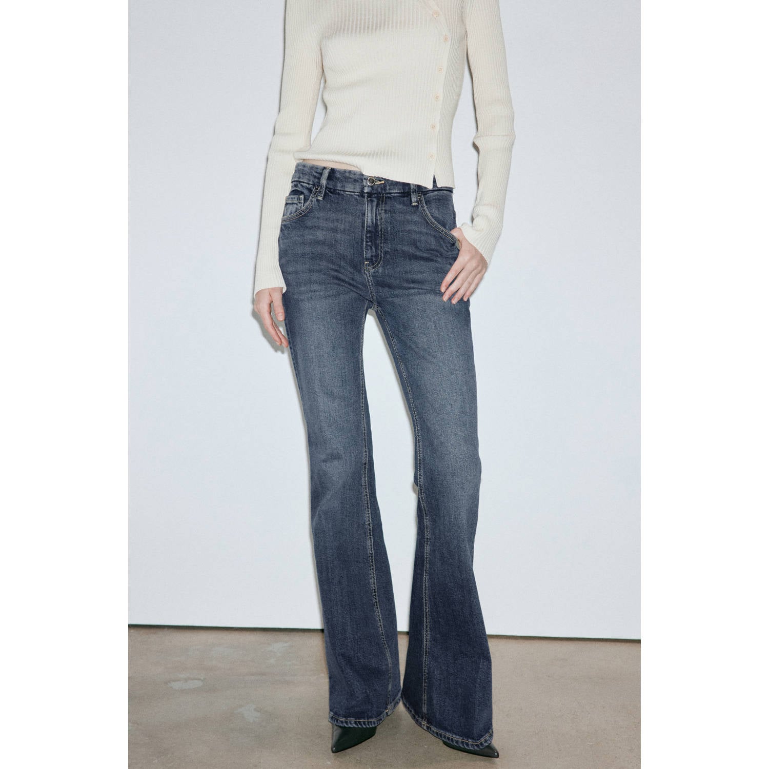 Mango high waist flared jeans medium blue denim