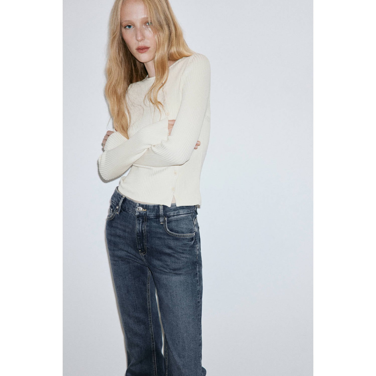 Mango high waist flared jeans medium blue denim