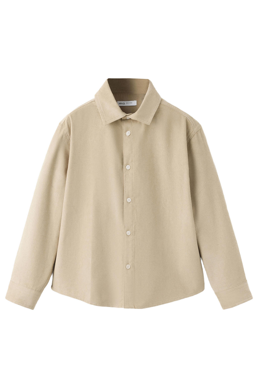 Beige jongens Mango Kids corduroy overhemd met effen, lange mouwen, klassieke kraag en knoopsluiting
