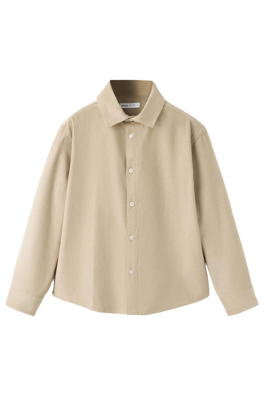 Beige jongens Mango Kids corduroy overhemd met effen, lange mouwen, klassieke kraag en knoopsluiting