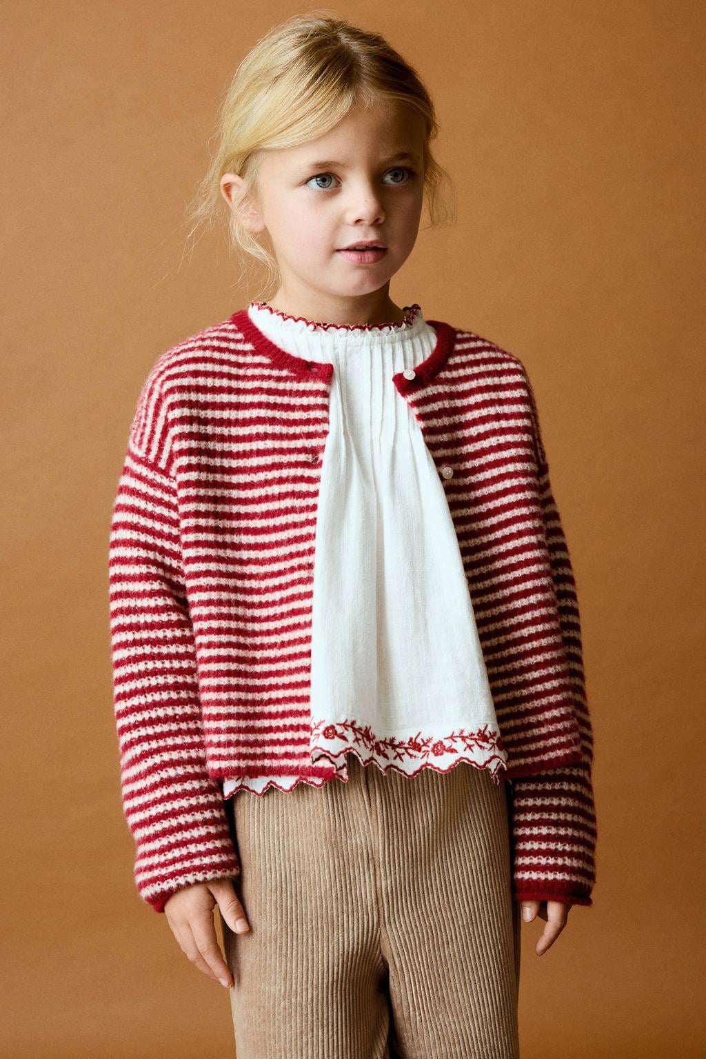 Mango Kids gebreid gestreept vest - rood/wit