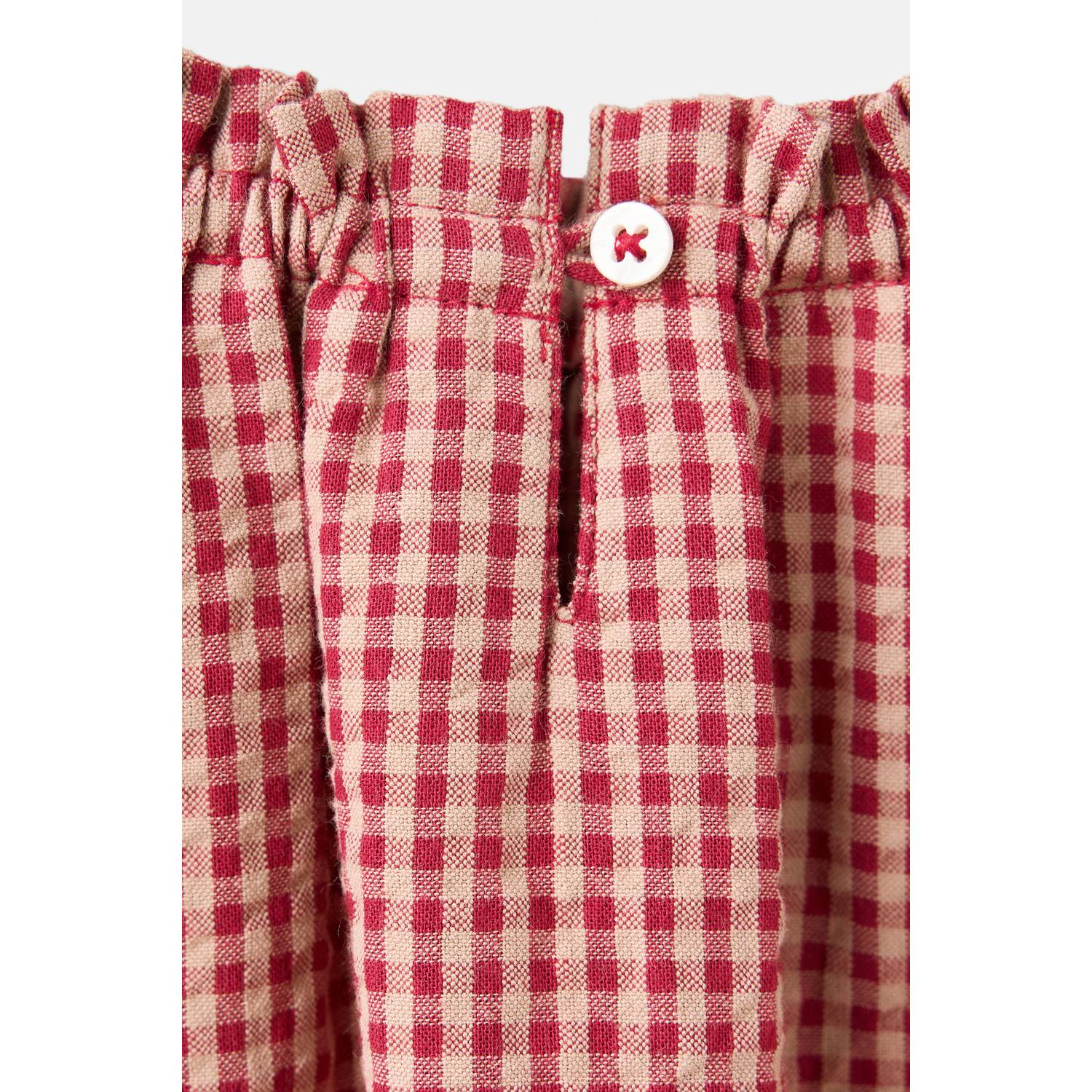 Mango Kids rechtvallende geruite blousetop met ruches en smockwerk rood wit