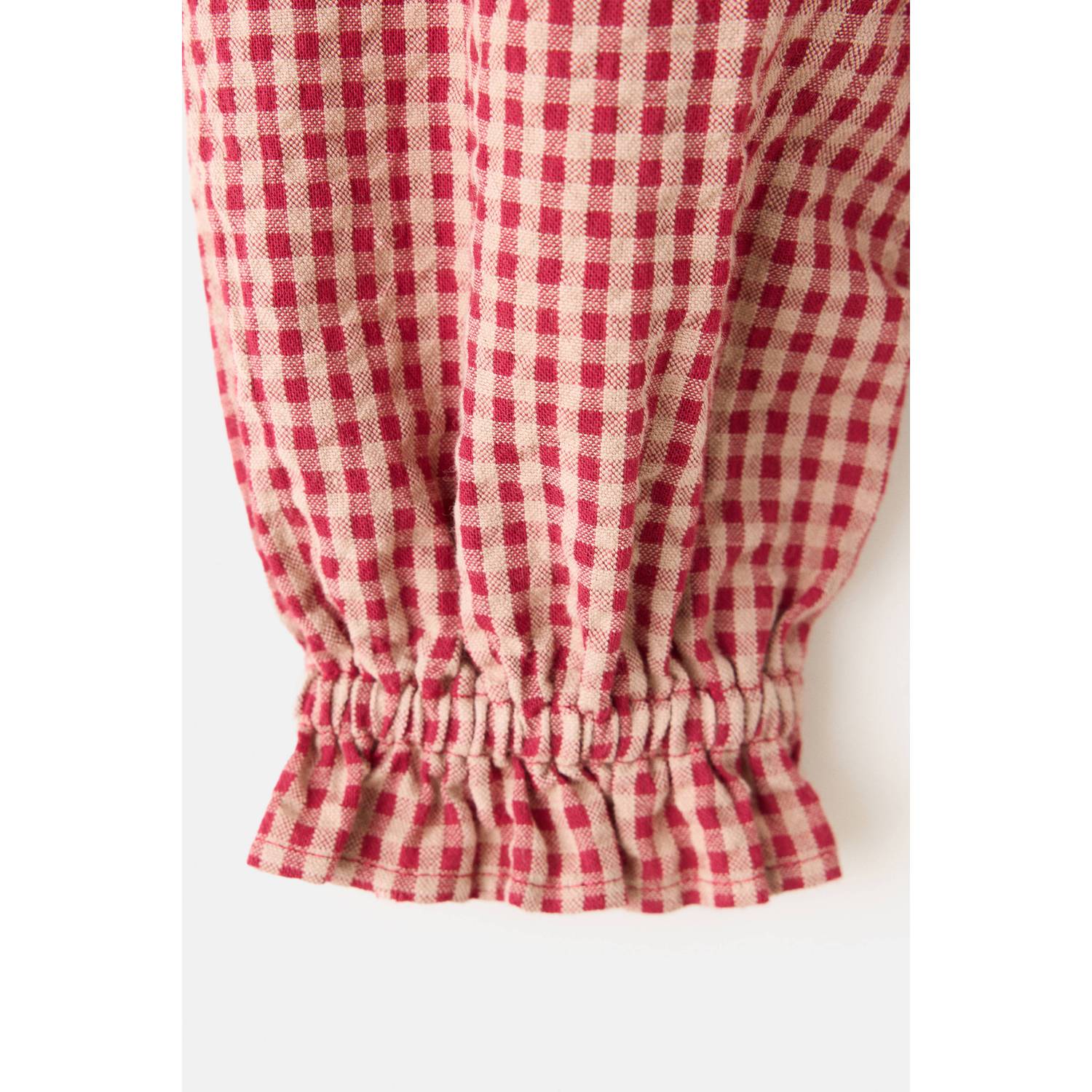 Mango Kids rechtvallende geruite blousetop met ruches en smockwerk rood wit