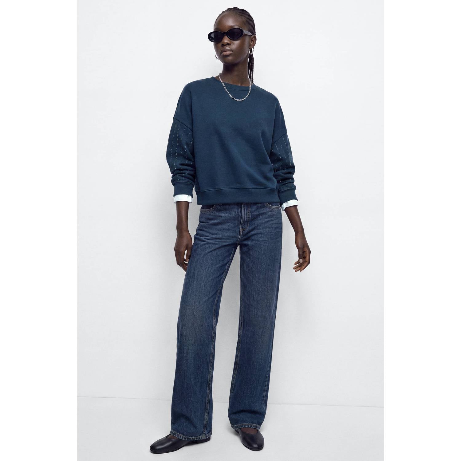 MANGO TEEN gebreide trui met strass-steentjes donkerblauw