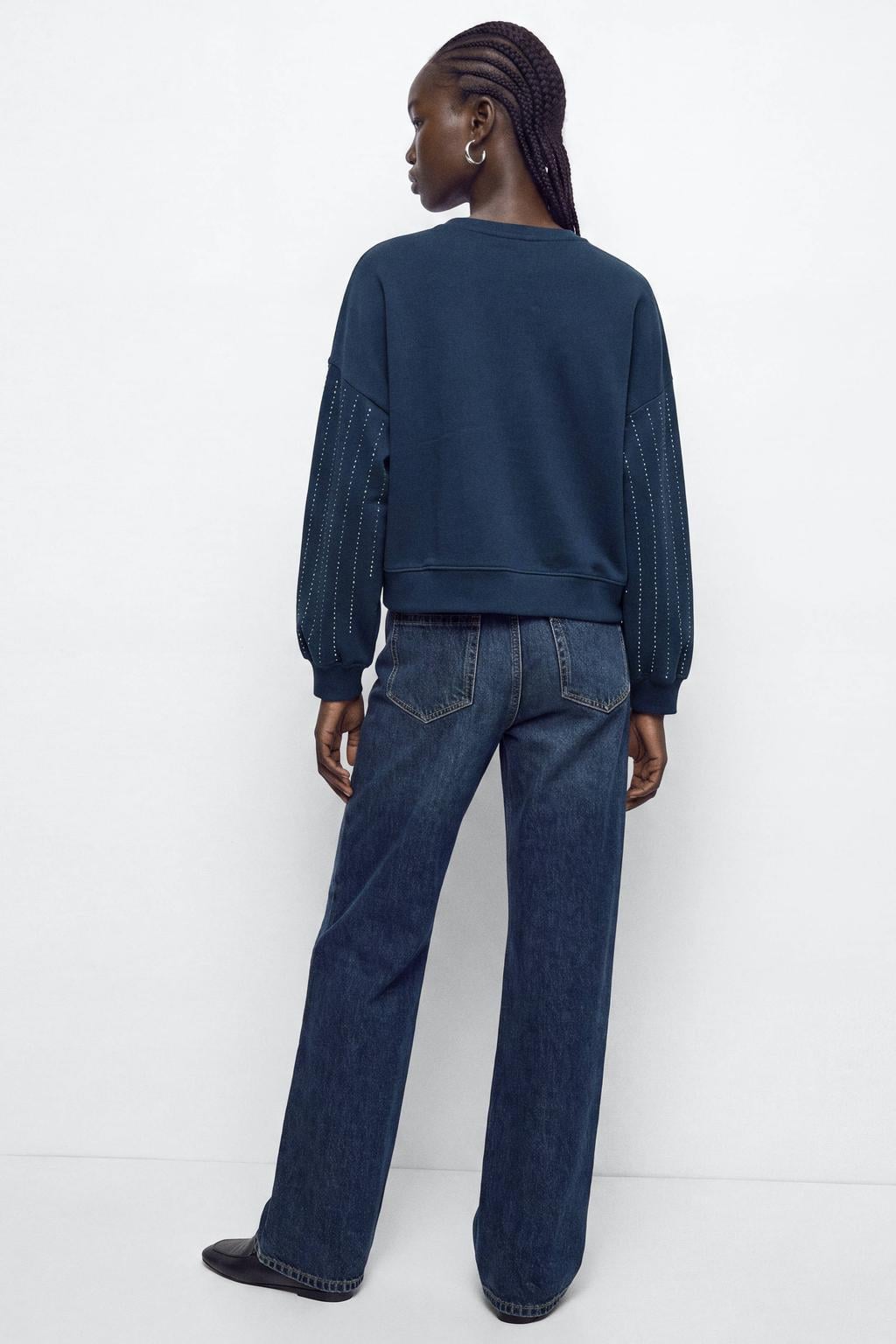 MANGO TEEN gebreide trui met strass-steentjes - donkerblauw