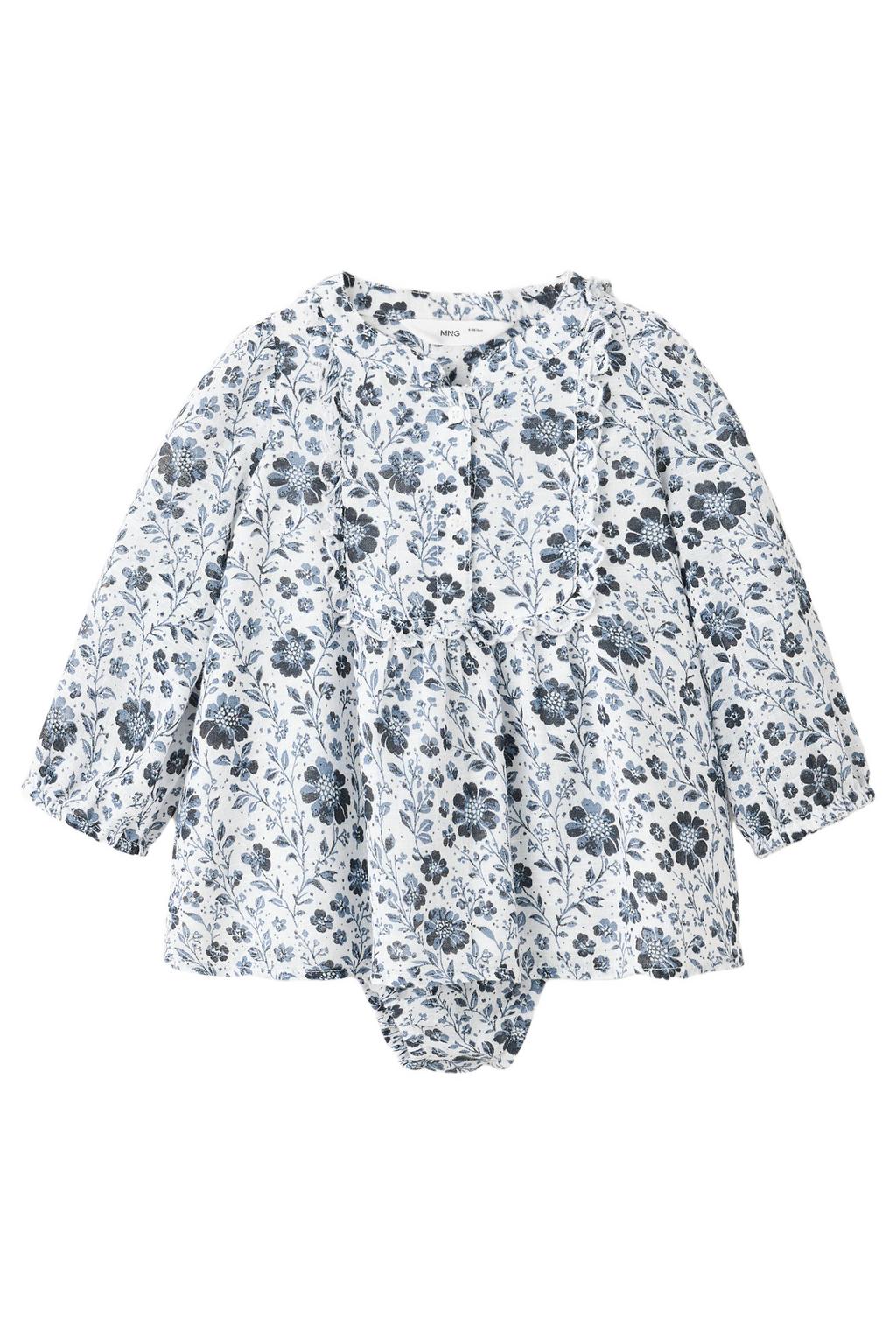 Mango Kids gebloemde korte jurk - donkerblauw/ecru