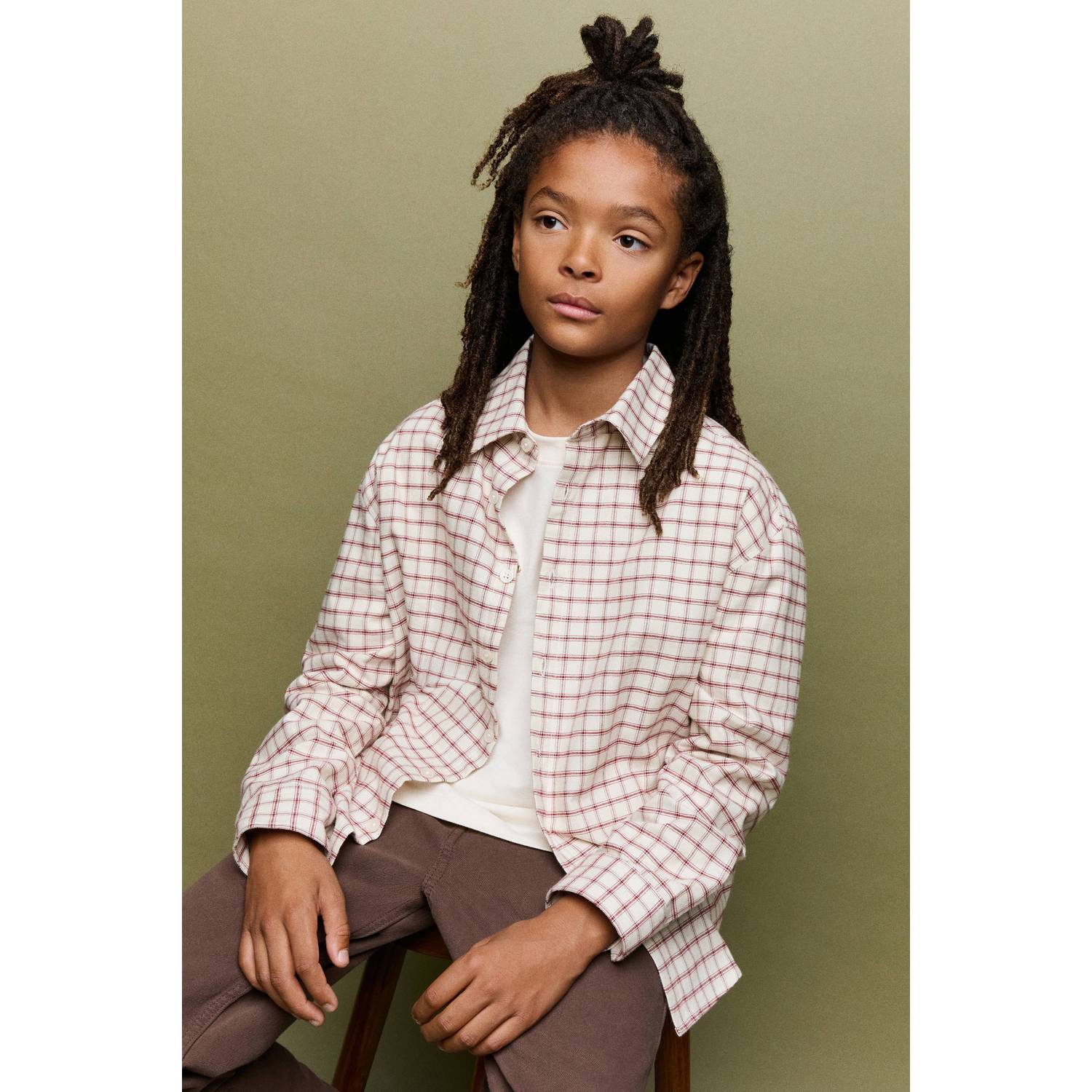 Mango Kids geruit overhemd zand rood