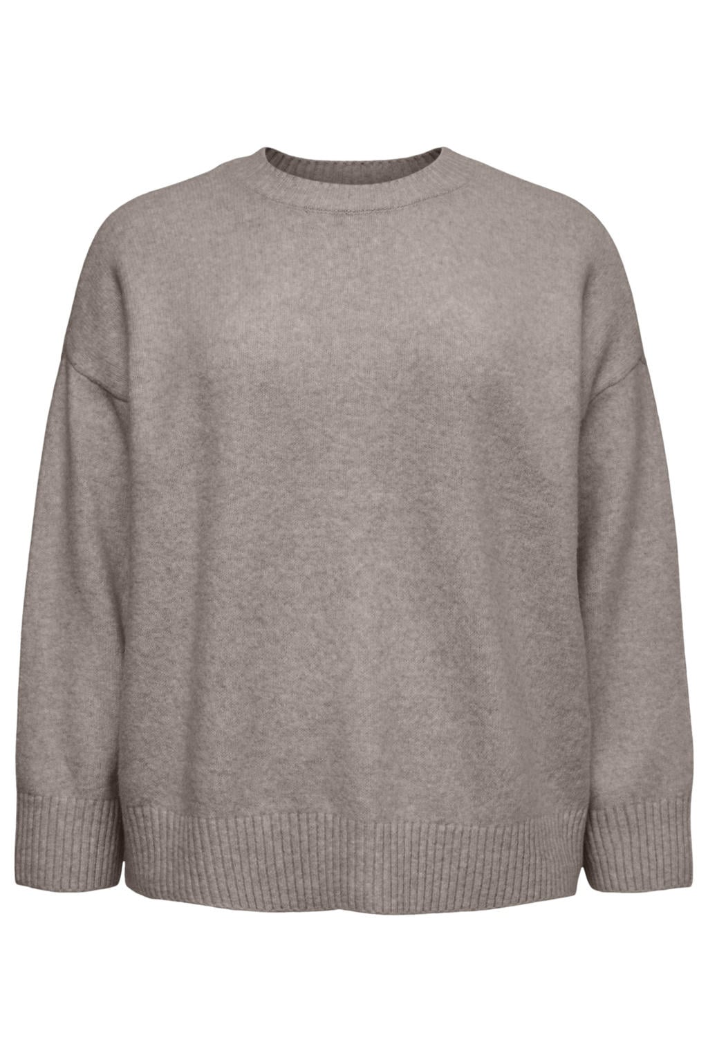 Grijsbruine dames VERO MODA CURVE Plus Size oversized gebreide trui bruin van polyester met effen en lange mouwen