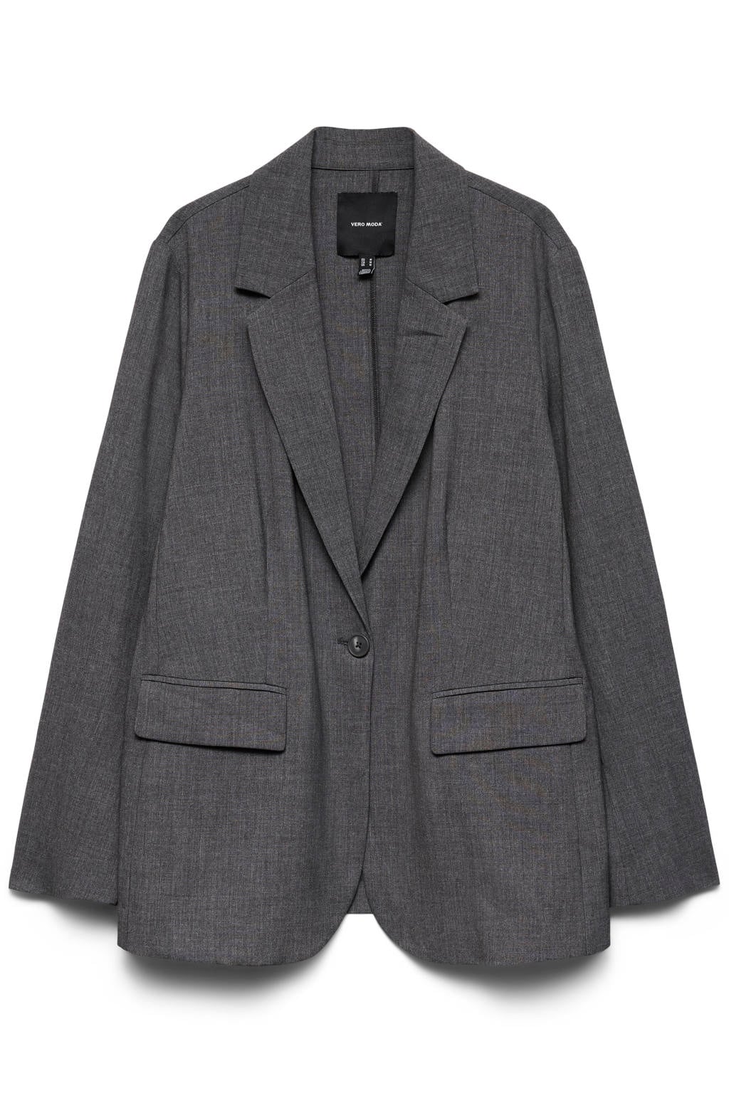 Grijs melange dames VERO MODA CURVE van polyester met effen, lange mouwen, reverskraag en knoopsluiting