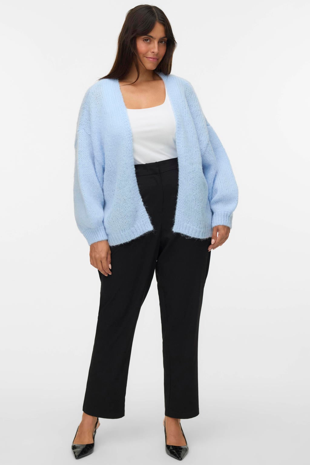 Lichtblauwe dames VERO MODA CURVE Plus Size loose fit gebreide vest met effen en lange mouwen