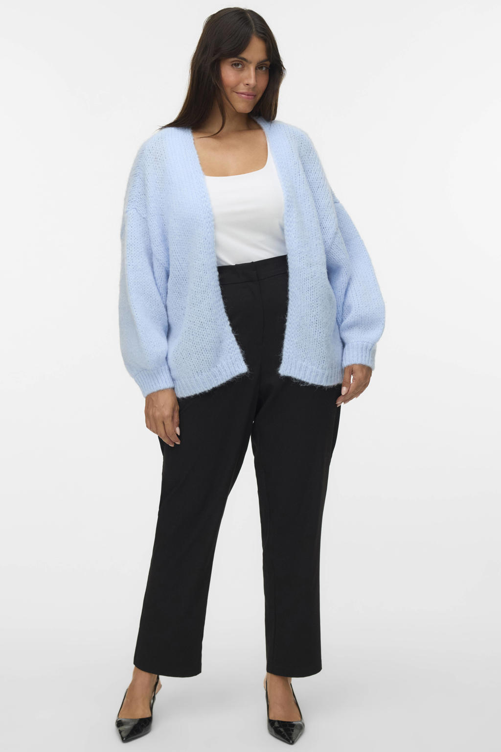 VERO MODA CURVE Plus Size loose fit gebreide vest - lichtblauw