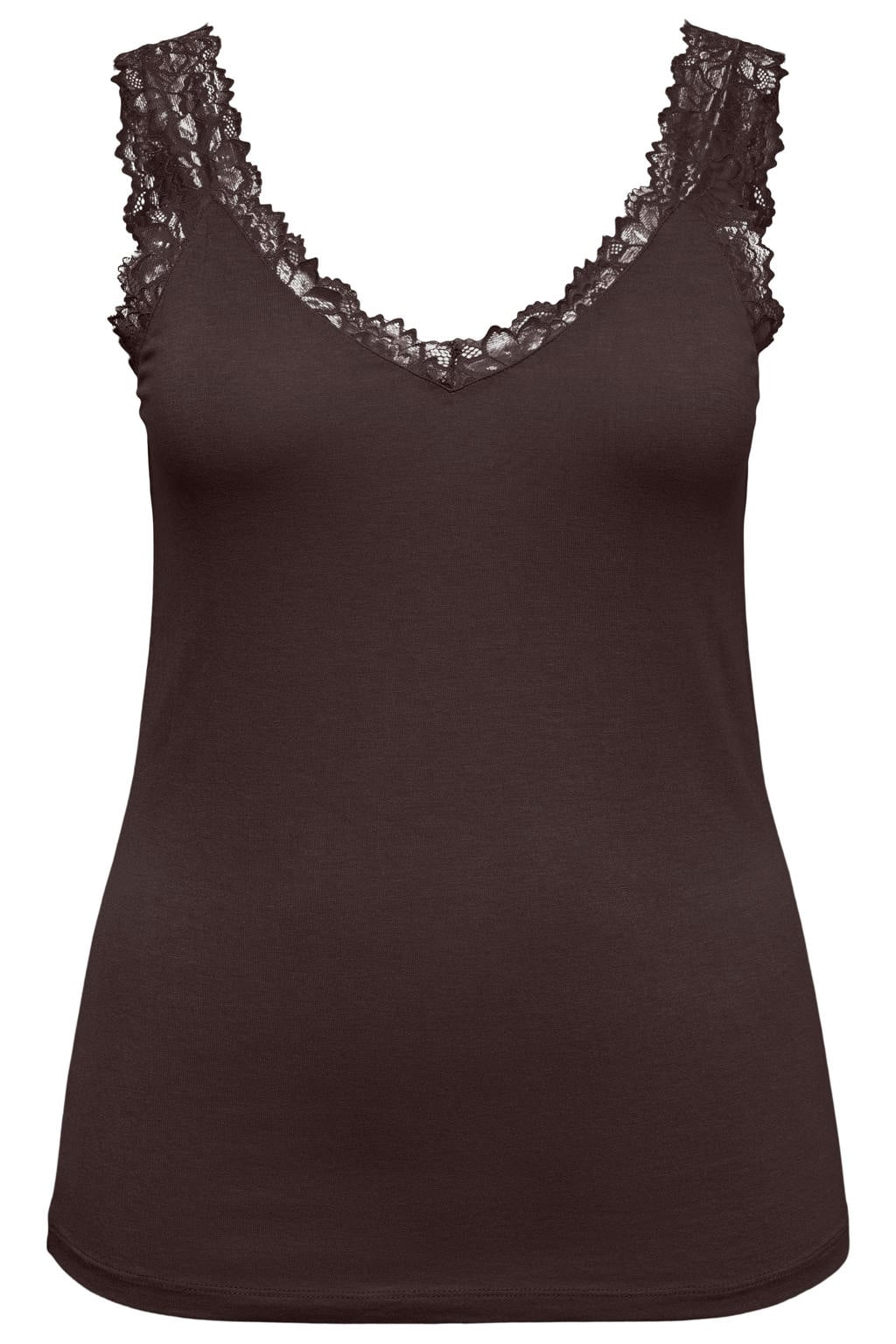 Donkerblauwe dames VERO MODA CURVE Plus Size top van viscose met effen en kant