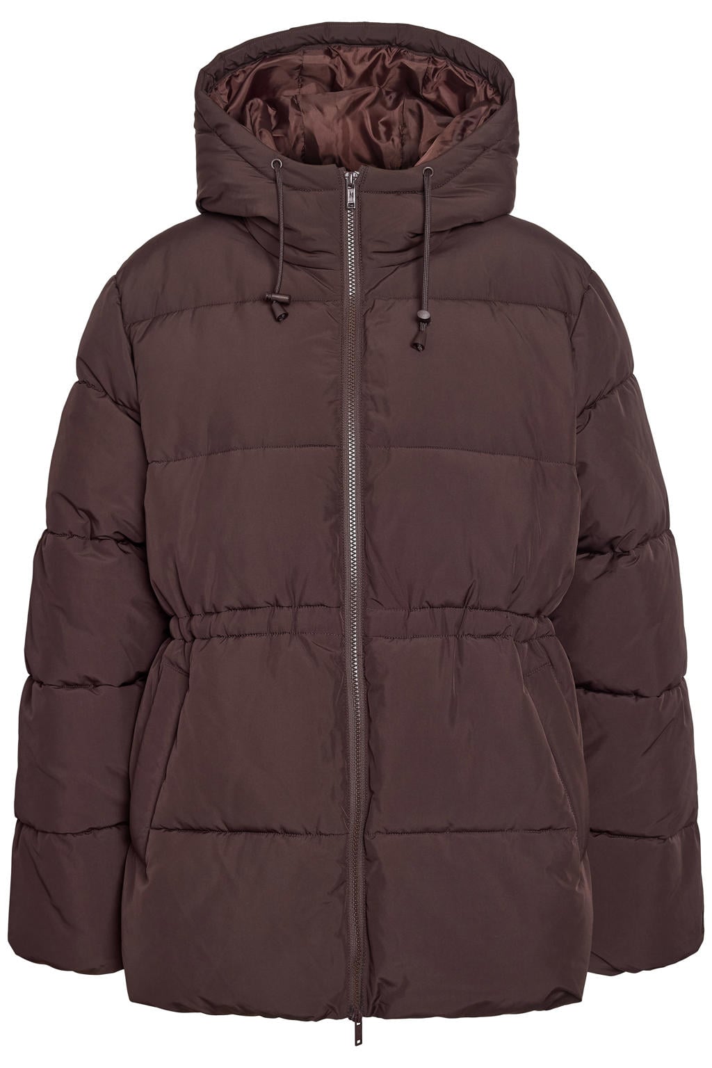Donkerblauwe dames NOISY MAY Curve Plus Size gewatteerde winterjas van gerecycled polyester met effen, lange mouwen en knoopsluiting