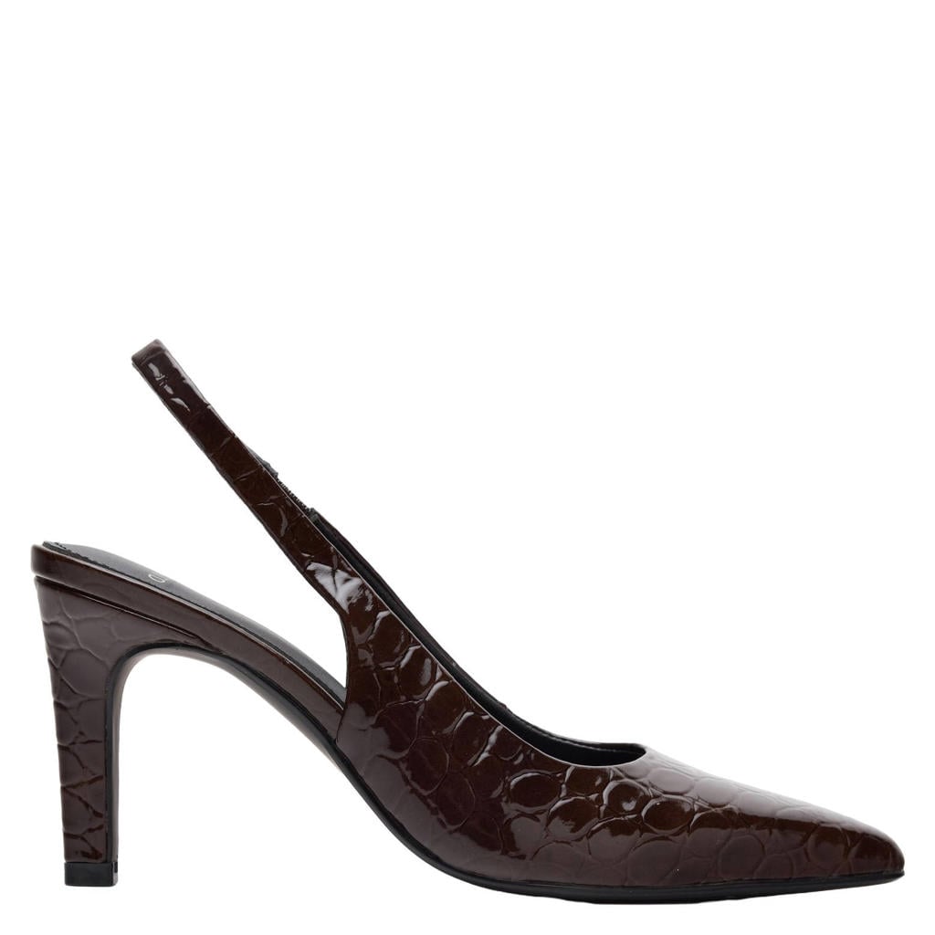 Manfield lakleren slingback pumps met hak en dierenprint - bruin