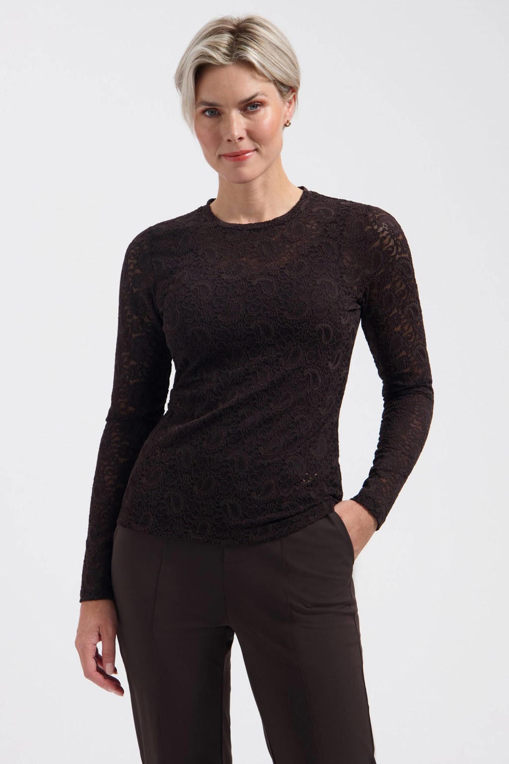 Lady Day kanten top - donkerbruin