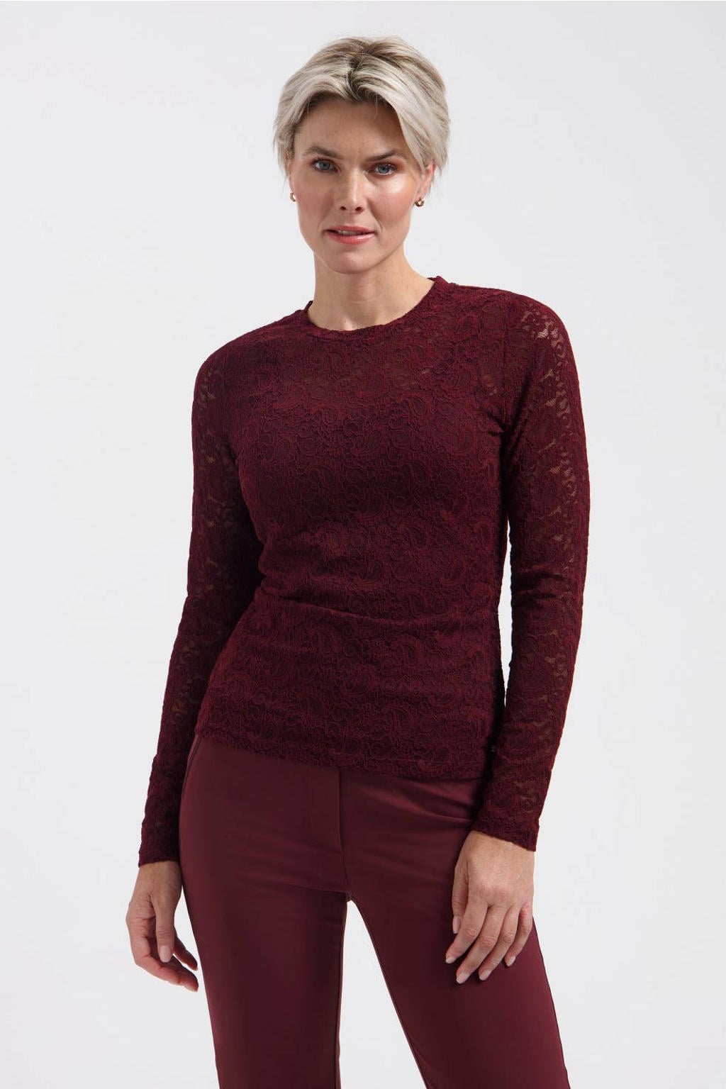 Lady Day kanten T-shirt - donkerrood