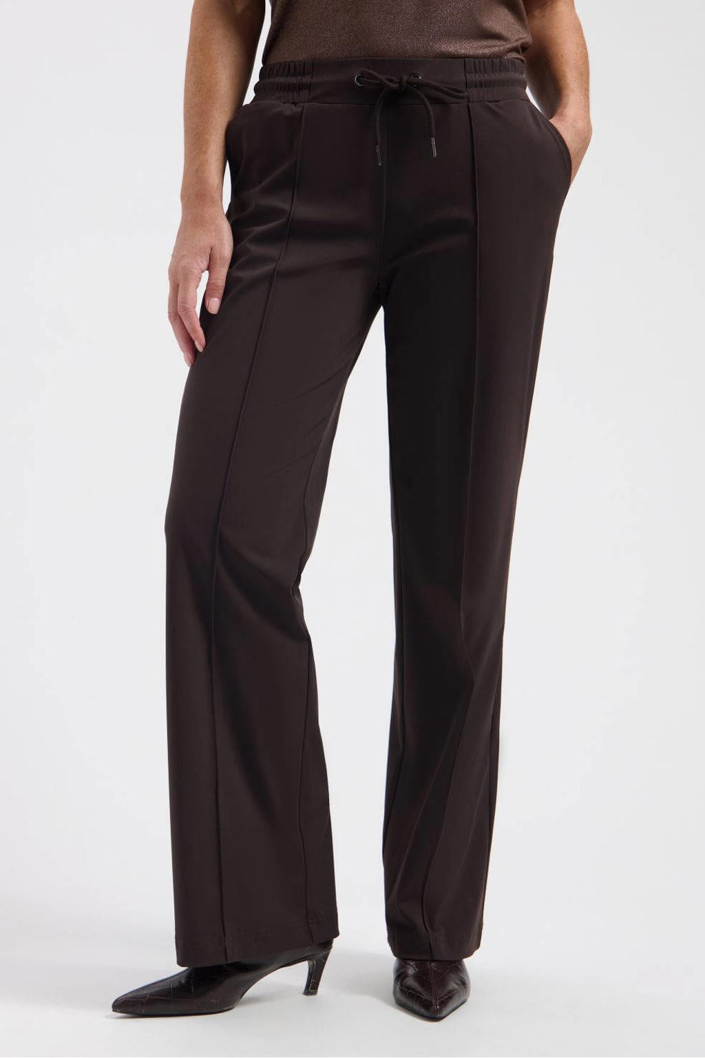 Lady Day travelstof straight leg broek - bruin
