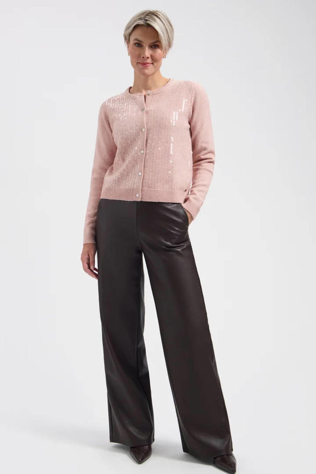 Lady Day imitatieleren wide leg broek - donkerbruin