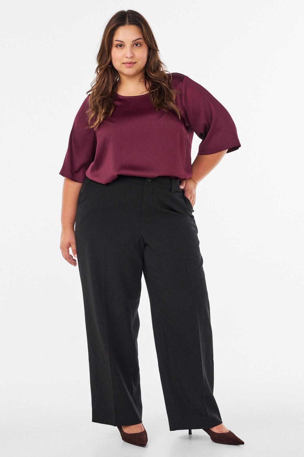Zizzi Plus Size satijnen top - donkerrood
