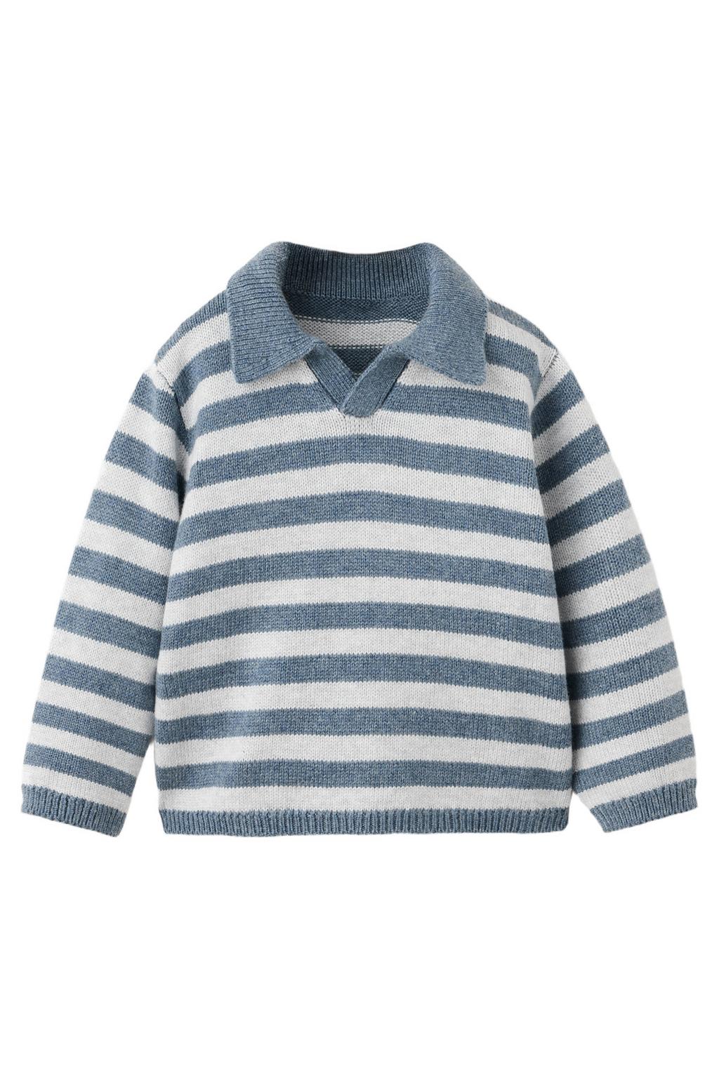 Mango Kids rechtvallende gebreide gestreepte trui - middenblauw/lichtblauw