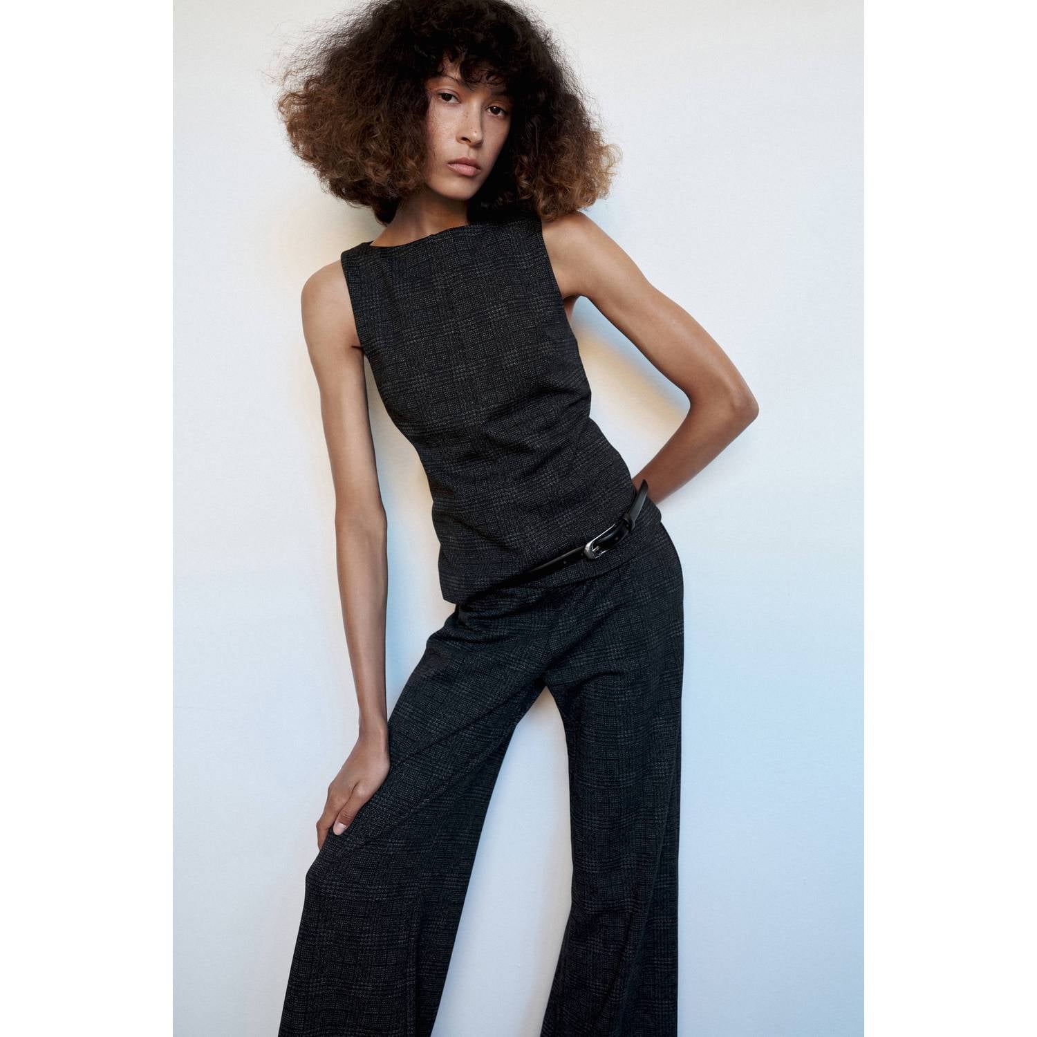 Mango geruite jumpsuit antraciet